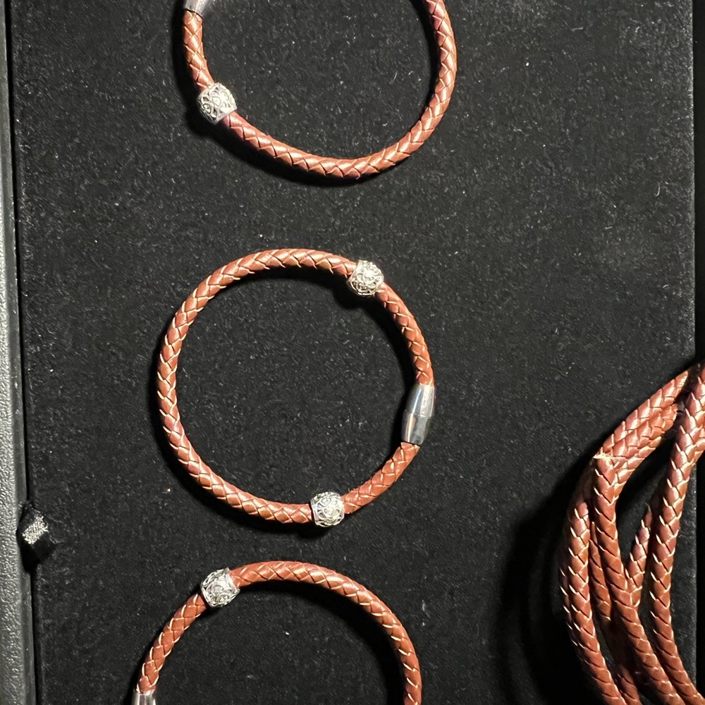Braided Leather Bracelet with Silver Accents